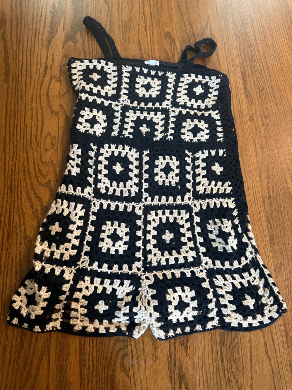 Le Lis Black and Cream Textured Knit Romper
